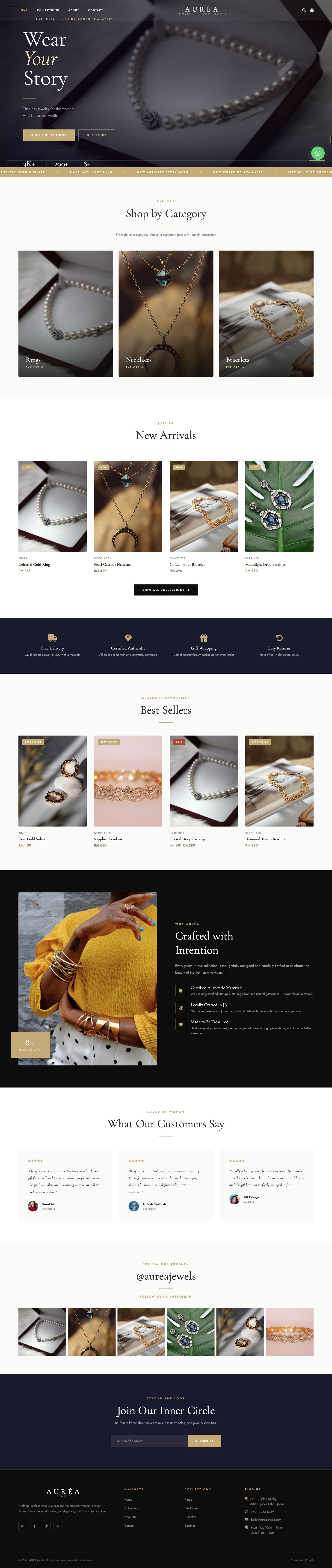 Scrolling preview of the Aurea Jewels website