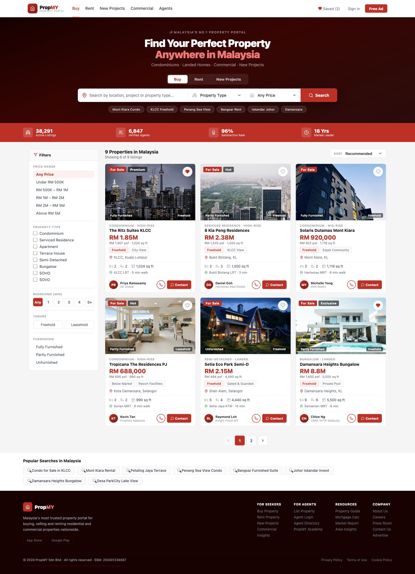 Scrolling preview of the PropMy property listing application